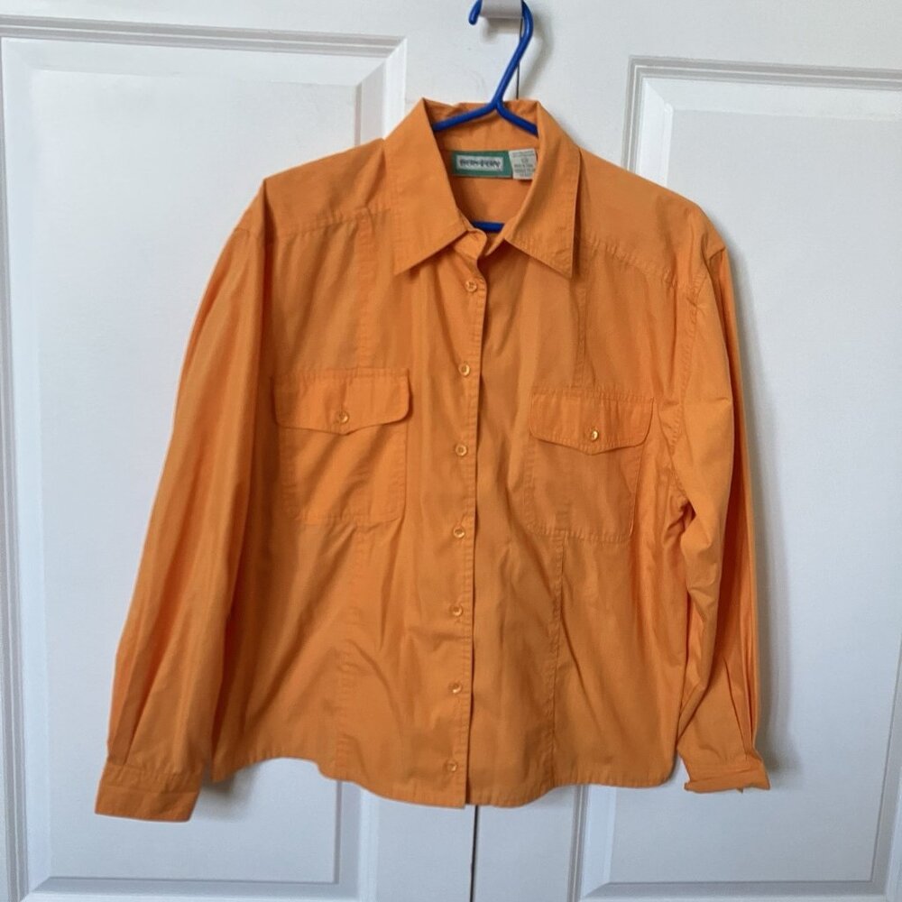 Vintage Boston Girl Shirt Womens L Orange Button Up Boxy‎ 90s Y2K
